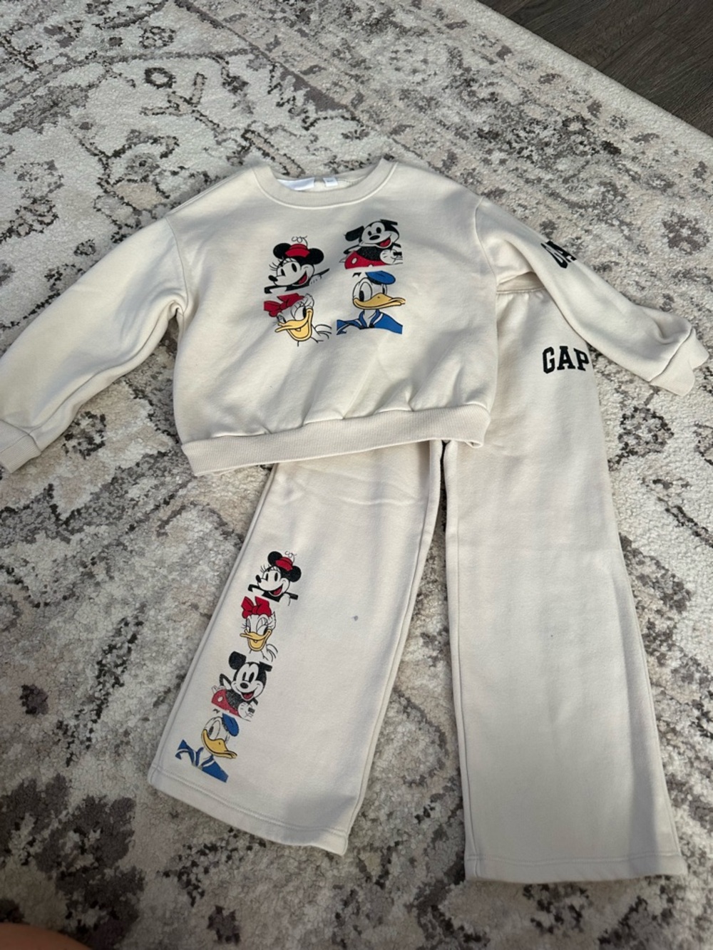 GAP Cream Kids Two-Piece Sweatshirt & Pants Set with Disney Characters